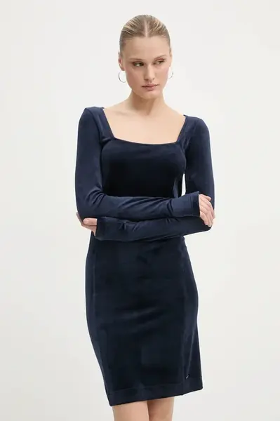 Velurové šaty G-Star tmavomodrá barva, mini, D25040-D422