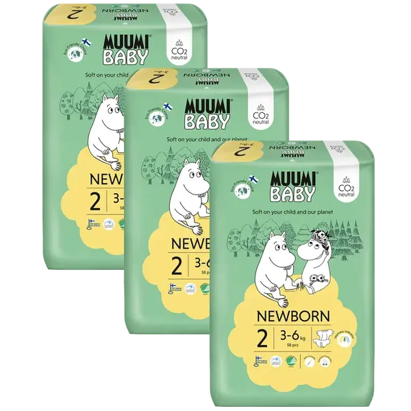 MUUMI BABY 2 Newborn 3–6 kg, měsíční balení eko plen 174 ks