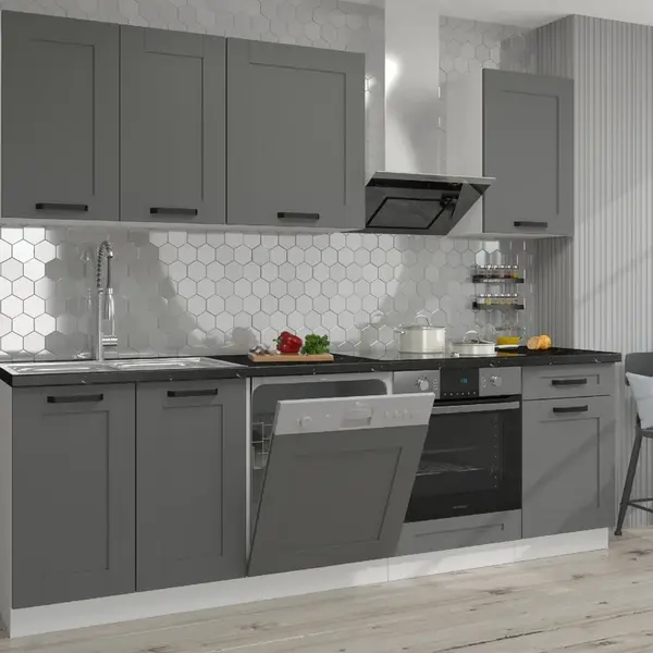 Kuchyňská linka 250 cm Luna 2 Barva korpusu: Bílá, Barva dvířek: Dust Grey