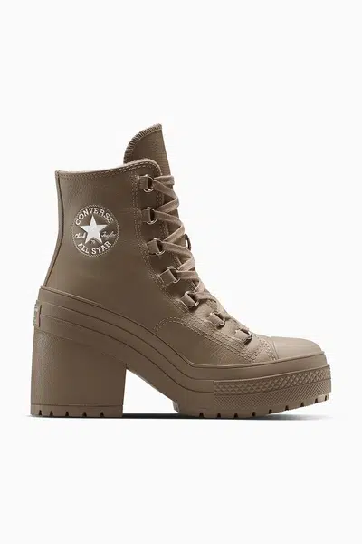 Kožené kotníkové boty Converse Chuck 70 De Luxe Heel dámské, hnědá barva, na podpatku, lehce zateplené, A13064C