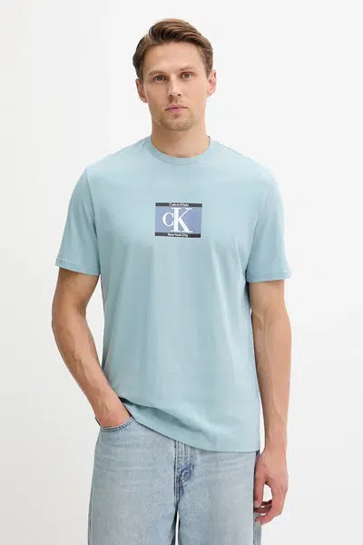Bavlněné tričko Calvin Klein pánské, modrá barva, s potiskem, LV04RC854G