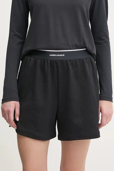 Tréninkové šortky Under Armour Meridian černá barva, s potiskem, high waist, 1390242