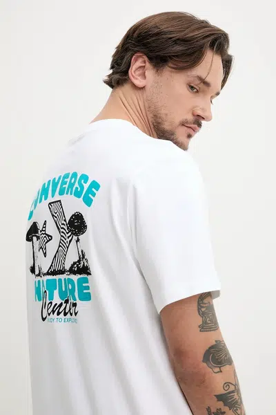 Bavlněné tričko Converse bílá barva, s potiskem, 10027346-A02