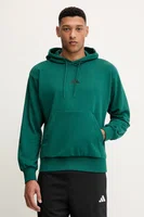 Mikina adidas Feelcozy pánská, zelená barva, s kapucí, hladká, JE3841