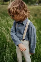 Dětská lněná košile Donsje Leom Linen Shirt modrá barva, 4096600