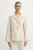 Lněná košile Twinset dámská, béžová barva, relaxed, s klasickým límcem, 251TF2017