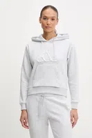 Mikina adidas W CO RUFF HD dámská, šedá barva, s kapucí, melanžová, JX1326