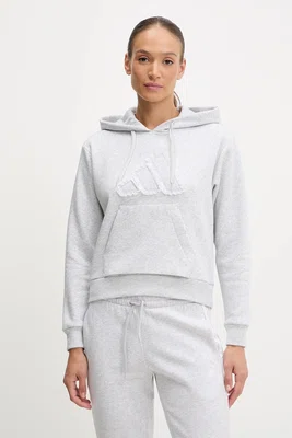 Mikina adidas W CO RUFF HD dámská, šedá barva, s kapucí, melanžová, JX1326