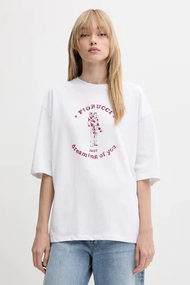 Bavlněné tričko Fiorucci White Dreaming of You Print Relaxed Fit T-Shirt dámské, bílá barva, W02SMTSH101CJ01WH03