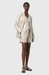 Lněné kraťasy AllSaints AVERIE dámské, stříbrná barva, medium waist, W069QC