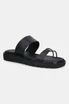 Kožené pantofle Calvin Klein Jeans ROPE SANDAL SOFT LTH MG dámské, černá barva, YW0YW01864