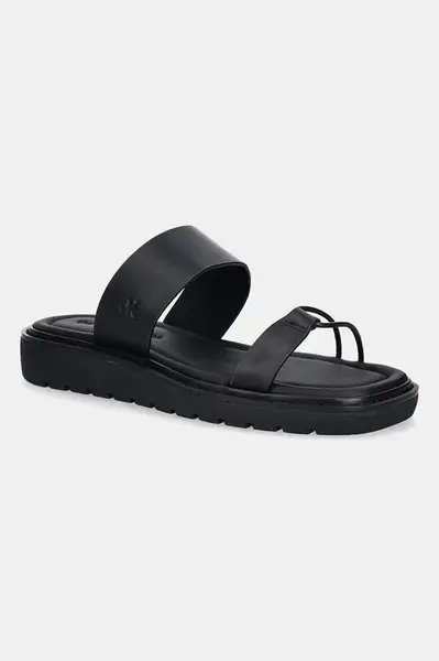 Kožené pantofle Calvin Klein Jeans ROPE SANDAL SOFT LTH MG dámské, černá barva, YW0YW01864