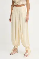 Kalhoty Bardot dámské, béžová barva, široké, high waist, 60039PB