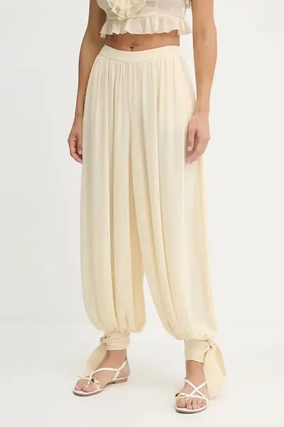 Kalhoty Bardot dámské, béžová barva, široké, high waist, 60039PB