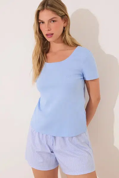 Bavlněné pyžamo women'secret dámské, modrá barva, bavlněné, 3599220