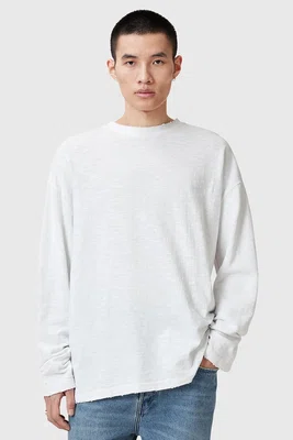 Bavlněné tričko s dlouhým rukávem AllSaints FOSTER bílá barva, M026JC