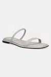 Kožené pantofle Calvin Klein FLAT SANDAL SQUARED 2-BAR LTH dámské, šedá barva, HW0HW02532