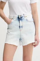Džínové šortky Versace Jeans Couture dámské, modrá barva, high waist, 78HAD51R DW063RS5