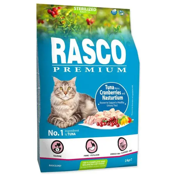 Krmivo Rasco Premium Sterilized tuňák s brusinkou a kapucí 2kg