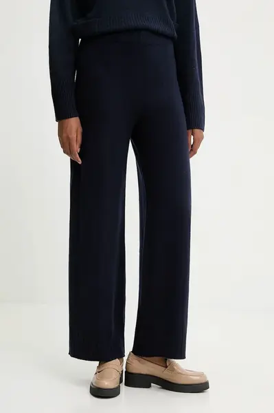 Kalhoty s příměsí vlny United Colors of Benetton tmavomodrá barva, high waist, 102HDF00Z