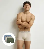 DIM COTTON STRETCH BIO BOXER 3x - Pánske boxerky z organickej bavlny 3 ks - zelená - svetlo hnedá - svetlo modrá