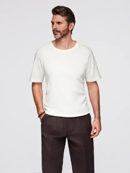 Ombre Men's waffle-textured T-shirt with round neckline - broken white