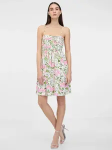 Krémové dámské květované šaty s příměsí lnu ORSAY