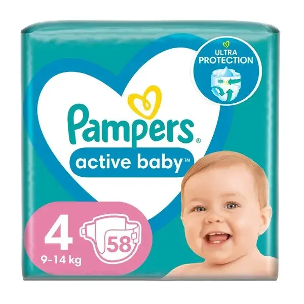 Pampers Active Baby velikost 4 plenkové kalhotky 9-14kg 58ks