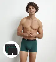 DIM COTTON STRETCH BOXER 3x - Pánske boxerky 3 ks - tmavo zelená - modrá - čierna