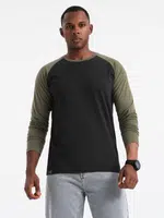 Ombre Men's longsleeve with raglan contrast sleeves - black/olive
