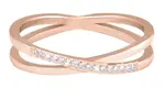 Troli Pozlacený dvojitý prsten z oceli s čirými zirkony Rose Gold 57 mm