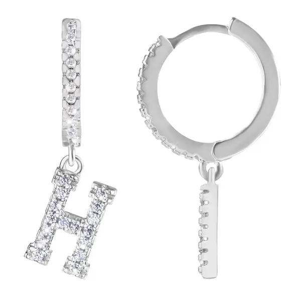 Troli Kruhová ocelová single náušnice "H" se zirkony