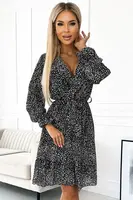 Šifónové šaty s výstrihom, volánikmi a opaskom Numoco