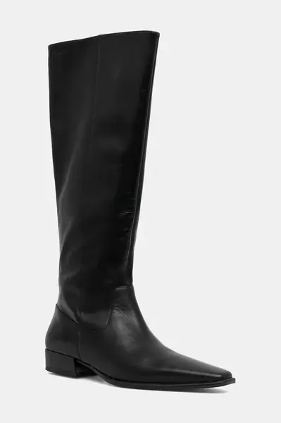 Kožené kozačky Vagabond Shoemakers NELLA dámské, černá barva, na plochém podpatku, 6016-001-20