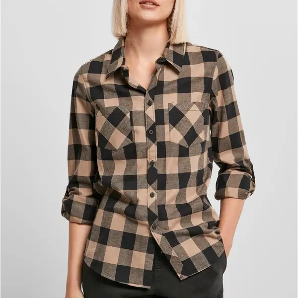Ladies Turnup Checked Flanell Shirt black/softtaupe