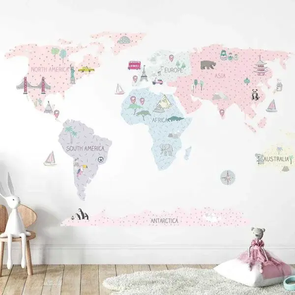 BAYO MAP L Samolepka na stenu, ružová, veľkosť