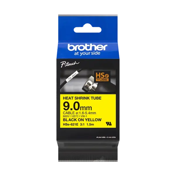 Brother HSe-621E Pro Tape, 9 mm x 1.5. m, černý tisk / žlutý podklad , originální páska