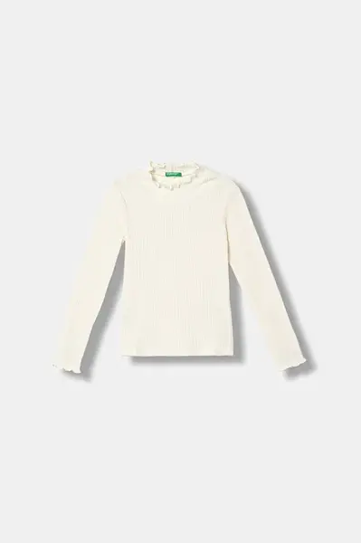 Dětské tričko s dlouhým rukávem United Colors of Benetton béžová barva, s pologolfem, 381PC10RC