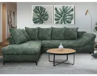 Rohová sedačka Kati, šedo-zelená látka, levý roh