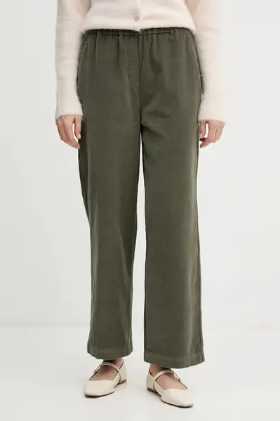 Bavlněné kalhoty United Colors of Benetton dámské, zelená barva, široké, high waist, 494BDF0A7