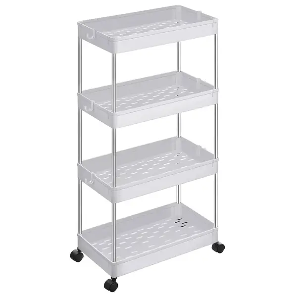 Multifunkční regál na kolečkách MOBIX se 4 košíky, bílý