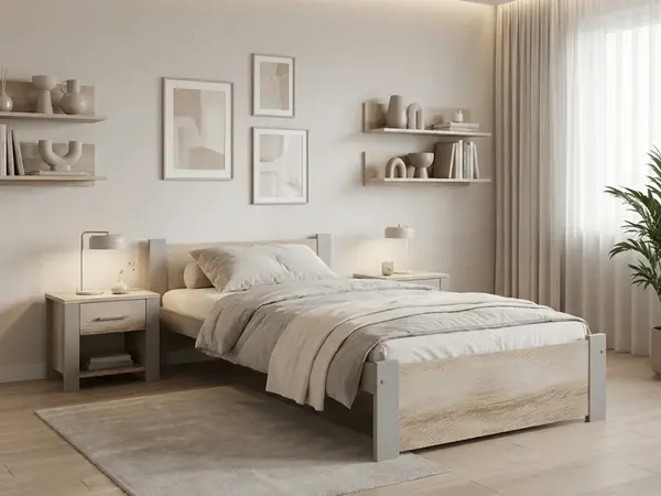 Posteľ IKAROS 90 x 200 cm, dub sonoma/sivá Rošt: S latkovým roštom, Matrac: Matrac DELUXE 10 cm