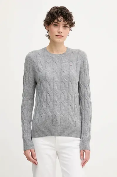 Vlněný svetr Tommy Hilfiger dámský, šedá barva, WW0WW43586