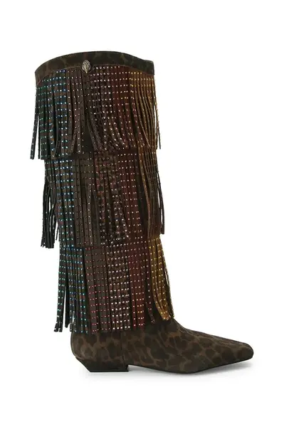 Semišové boty Kurt Geiger London Western Fringe Pull On dámské, hnědá barva, na malém podpatku, 5030035289
