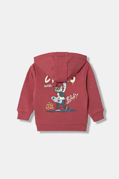 Dětská mikina United Colors of Benetton červená barva, s kapucí, s potiskem, 3J73G5046