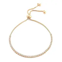 Brass Pave Clear Cubic Zirconia Flat Round Box Chain Slider Bracelets