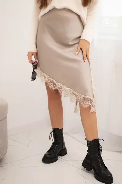 Kesi Włoski Dámská viskózová sukně s krajkou a asymetrickým spodním okrajem fango