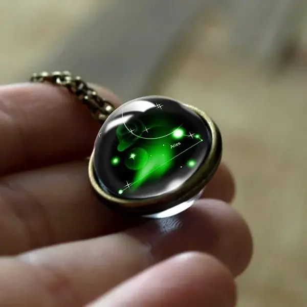 Double Glass Round with Constellation Pendant Alloy Chain Necklaces