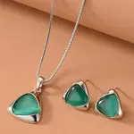 Triangle Alloy & Plastic Pendant Necklaces & Stud Earrings Sets