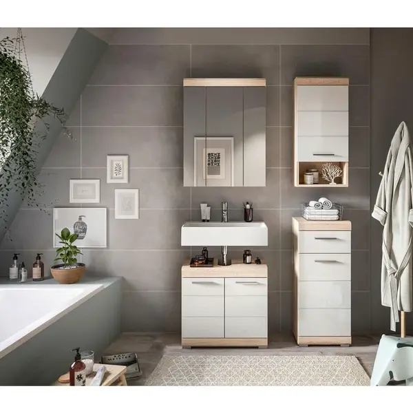 MID.YOU KOUPELNA Sonoma dub, vysoce lesklá bílá